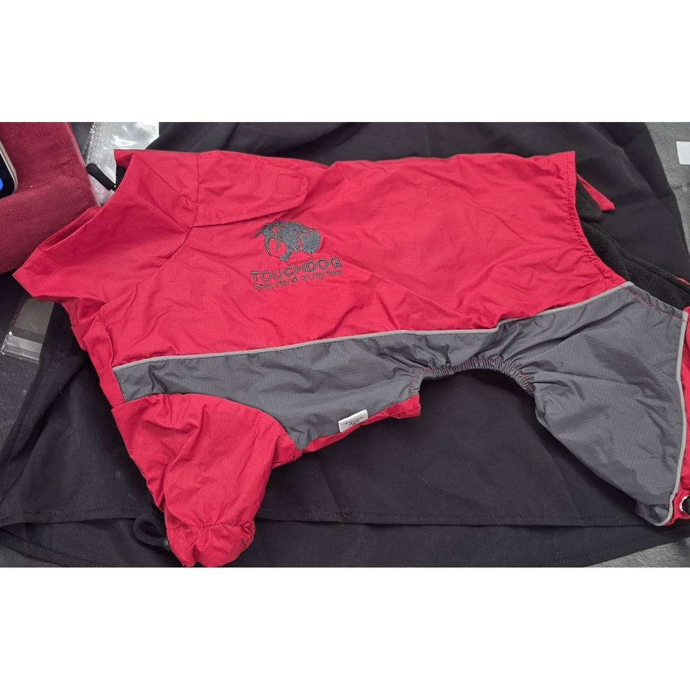 Touchdog Blackshark 700 Outdoor Series Dog Coat Red Grey Fleece Lined‎ Small